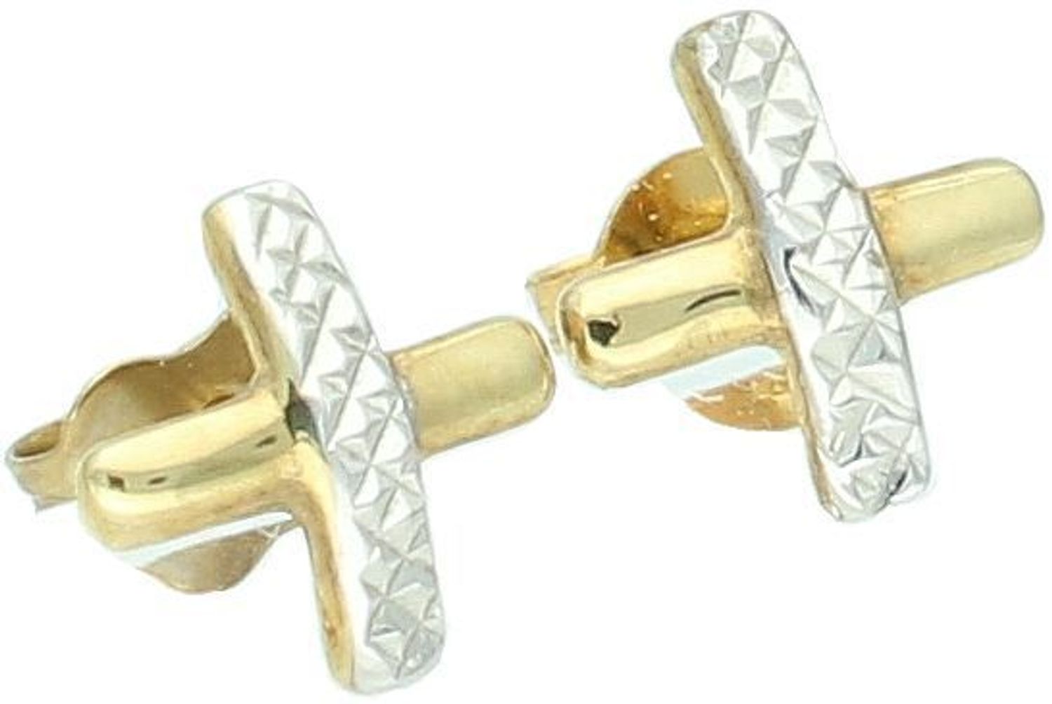 Złote kolczyki przy uchu w kształcie X z białym złotem 333.jpg